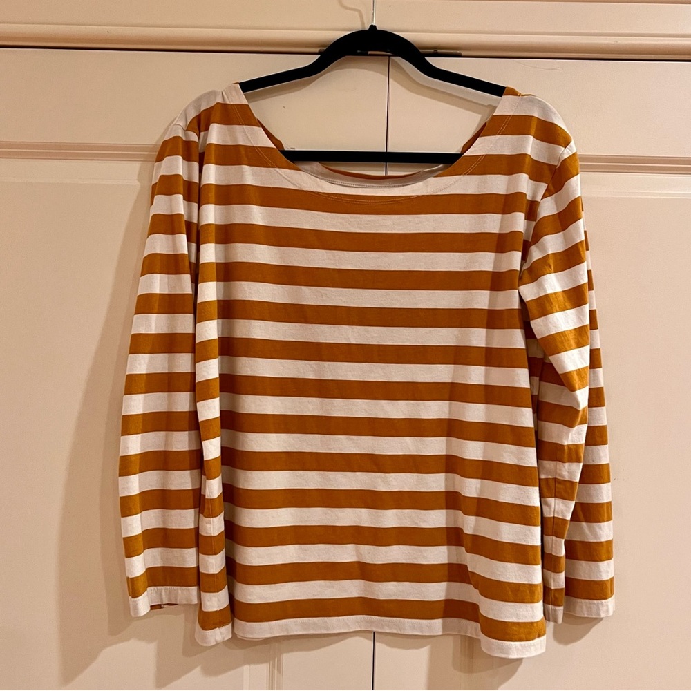 ZARA - DARK YELLOW AND WHITE STRIPED LONG SLEEVE TOP